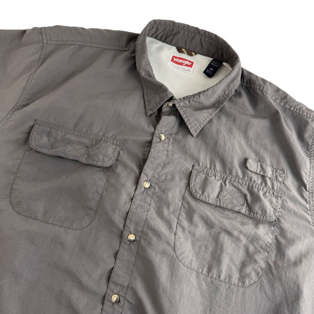 Wrangler Premium Quality 3XL Gray Nylon Button Down Shirt‎ Fishing Travel